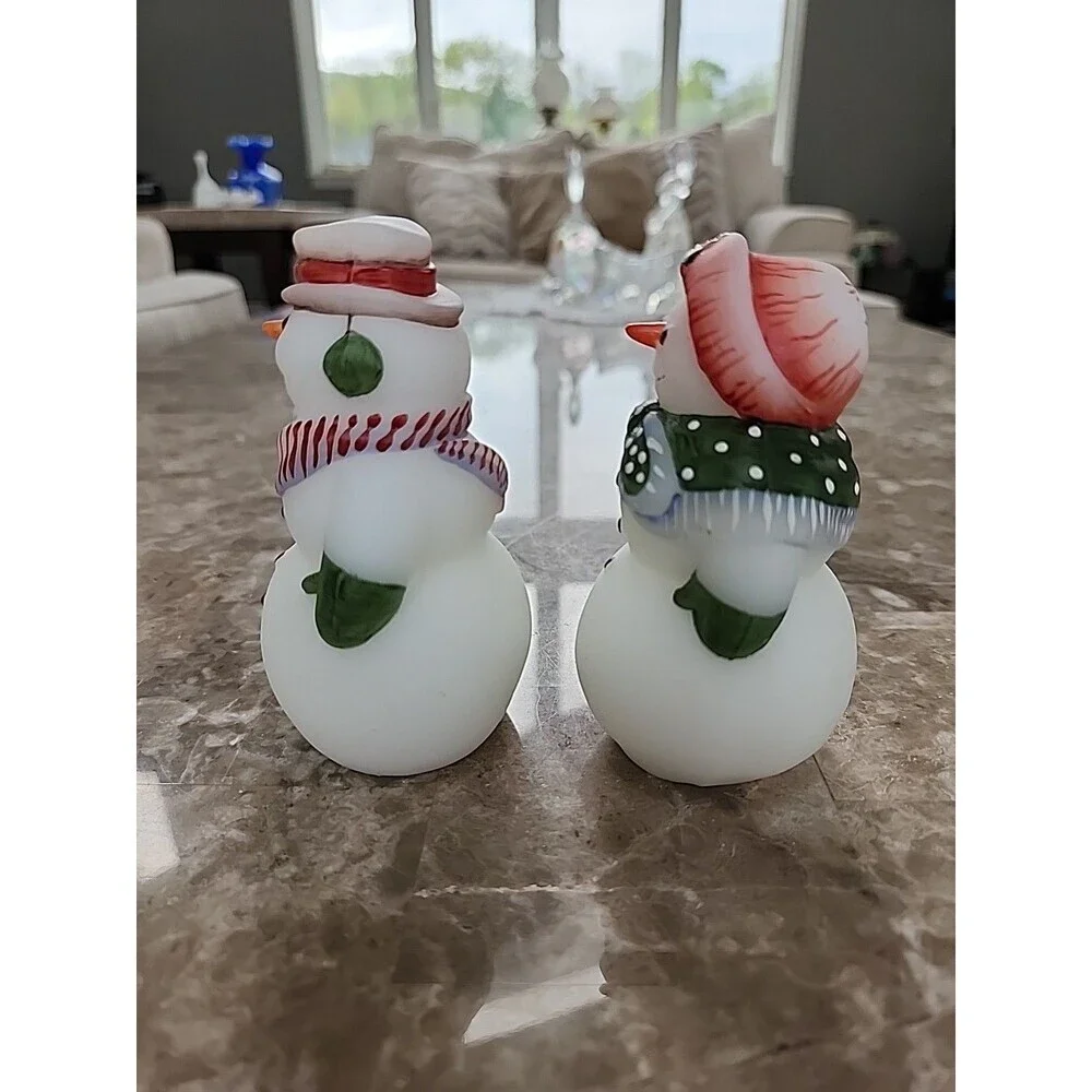 Fenton 95th Anniversary Mr & Mrs Snowman Glass Hand Painted Artist Signed